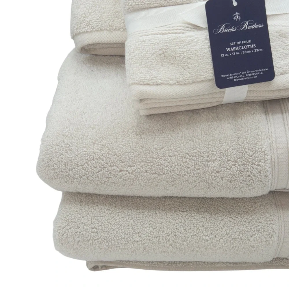 Brooks Brothers 8pc Sand Greige Cotton Towel Set 2 Bath 2 Hand 4 Washcloths